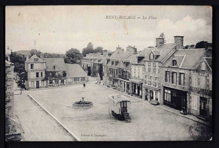 Le Bény-Bocage : la place (n°1 - 2) ; l'hôtel de ville (n°3) ; l'église (n°4) ; le château (n°5 - 6) ; l'hôtel de la poste (n°7)