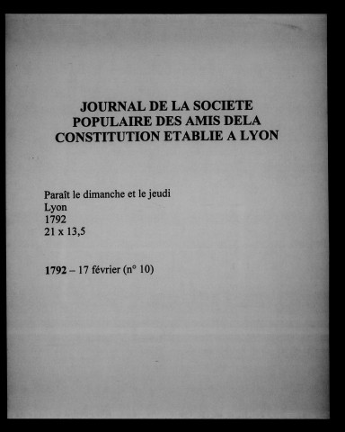 Journal de la Société populaire des amis de la Constitution établie à Lyon