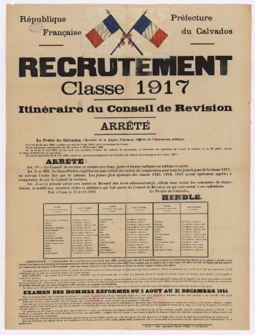 Avis de recrutement des hommes appartenant aux classe 1917.