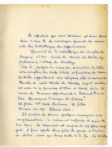 Cartulaire du Moulin de Héville.