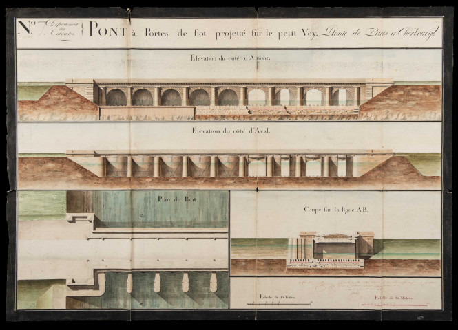 Plans grands formats et à plat du pont à construire au Petit Vey
