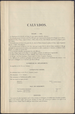 Atlas forestier de la France. Département du Calvados. [Par l'administration des eaux et forêts. Gravé et imprimé par le Service Géographique de l'Armée]