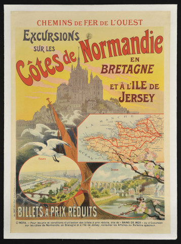 EXCURSIONS SUR LES COTES DE NORMANDIE en Bretagne et à l?isle de Jersey. Chemins de fer de l?Ouest.