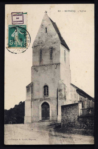 Bernesq : vue générale (n°1) ; rue du lavoir (n°2) ; Eglise (n°3) ; le château de Bernesq (n°4 - 7) ; la ferme des Lauriers (n°8)