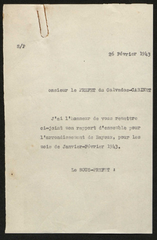 Rapports pour les mois de janvier 1943 à avril 1945