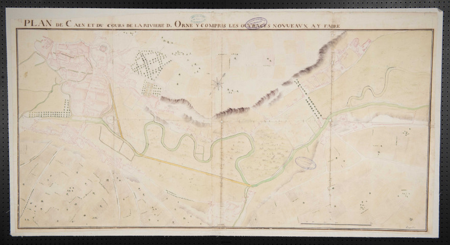 Plan de Caen et du cours de la rivière d'Orne y compris les ouvrages nouveaux a y faire