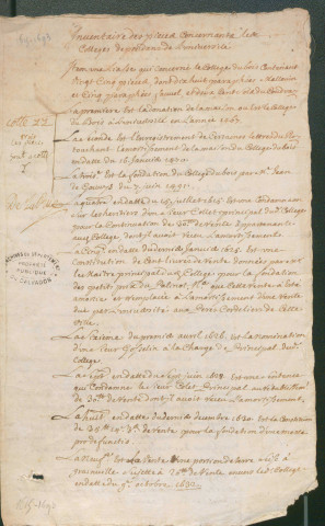 Inventaire des titres, paraphé par l'abbé de la Rue