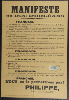 Le duc d'Orléans condamne l'attitude du gouvernement dans l'affaire Dreyfus, préjudiciable pour la France et son armée et appelle les Français à refuser cette politique.