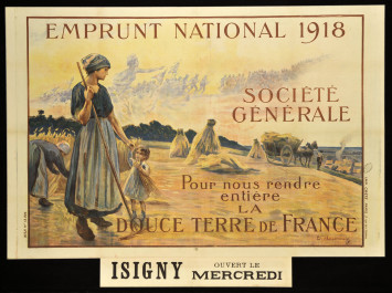 L'affiche représente une femme  travaillant dans un champs accompagnée de sa fille.