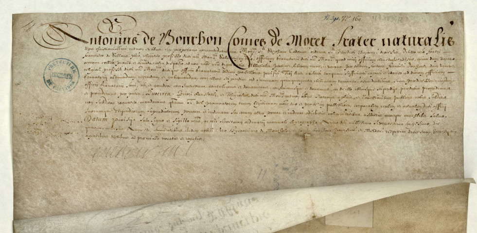 Antoine de Bourbon, abbé, nomme à l'office de grainetier