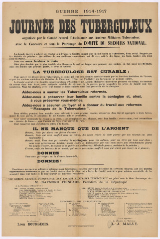 Affiche annonçant la journée des tuberculeux.