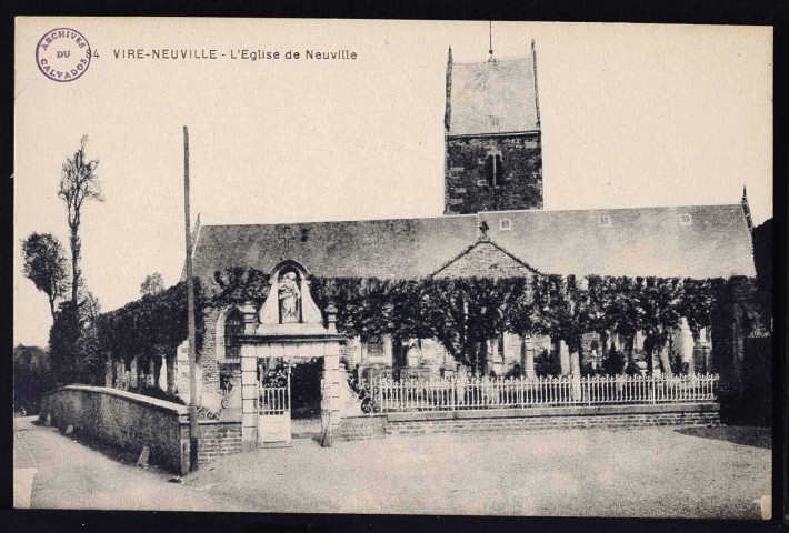 Environ de Vire : La cour de Neuville (n°246) L'église de Neuville (n°247) Restaurant Gilbert "la papillonnière" (n°248) Inauguration du monument aux morts (n°440) Environ de Vire (n°451 et 452)