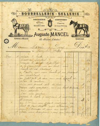 Auguste Mancel. Bourrellerie- Sellerie (n°205;230)
