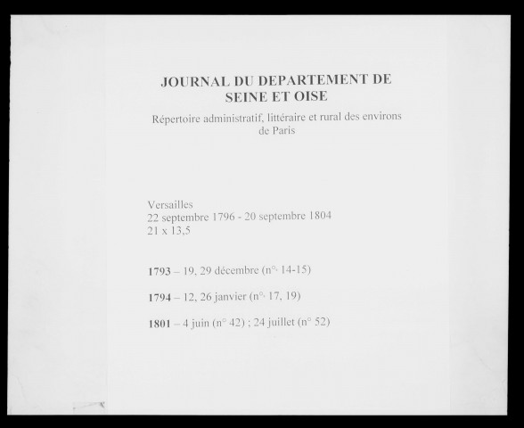 Journal du département de Seine-et-Oise : répertoire administratif, littéraire et rural des environs de Paris