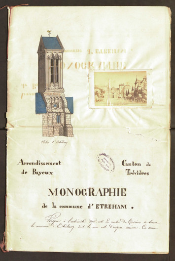 Page de titre illustrée de la monographie de la commune d'Étreham