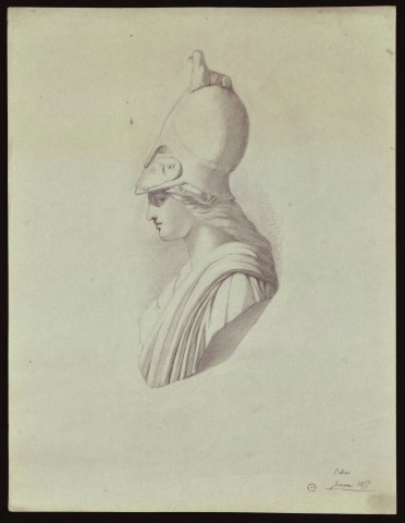 7 portraits d'histoire et de mythologie, par Jeanne : Auguste Jeune (1876) ; Omphale (1876) ; Pallas (1877) ; Sapho ; portrait ; Machiavel (?) ; essais