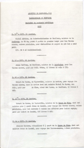 Dépouillement systématique des registres de tabellionage de Honfleur (1574-1661) par P. Jubert pour les Archives du Canada