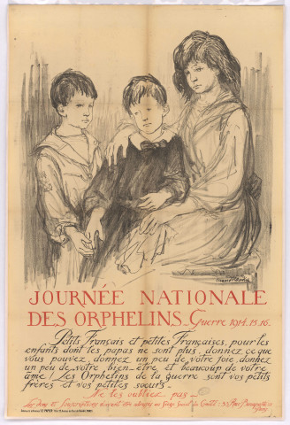 Affiche illustrée annonçant la journée nationale des orphelins.