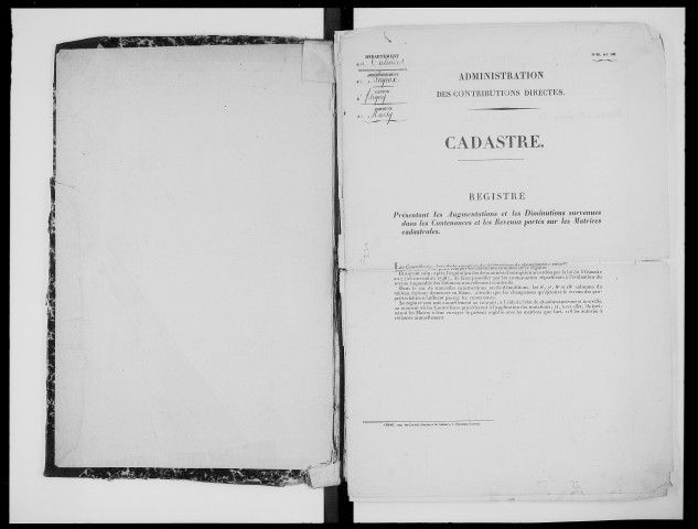 matrice cadastrale des propriétés foncières (bâties et non bâties), 1822-1913, 1er vol. (folios 1-199)