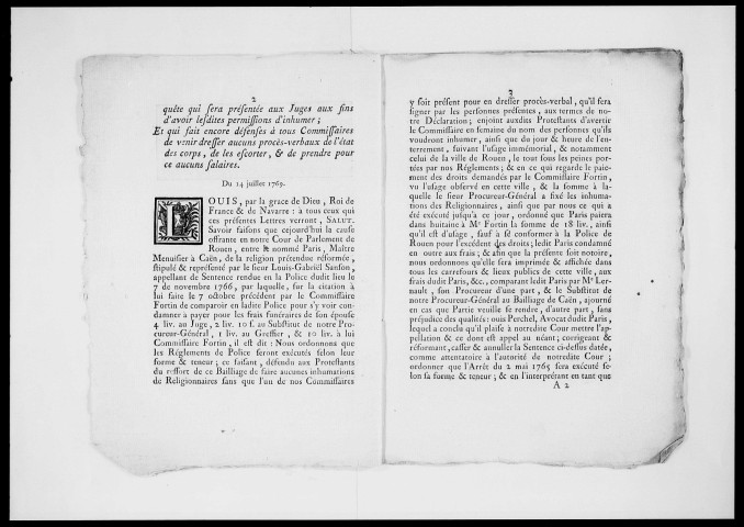 "Arrêt notable du Parlement de Rouen" concernant l'inhumation des protestants