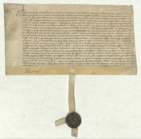 Reconnaissance devant Guillaume le Couvreur tabellion de Caen, avec le sceau très bien conservé du tabellion