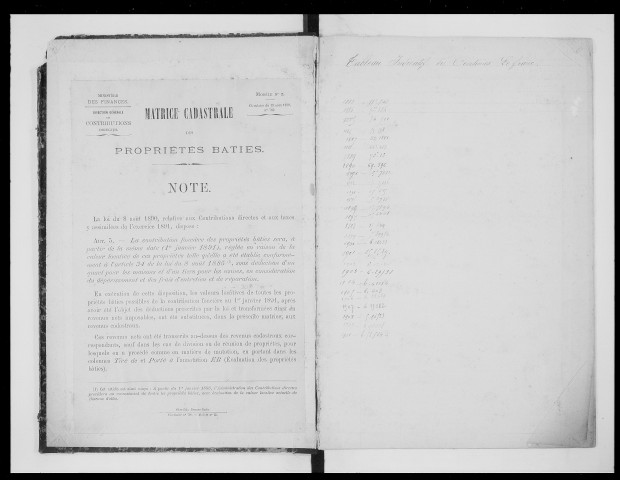 matrice cadastrale des propriétés bâties, 1881-1911, 1er vol. (cases 1-328)