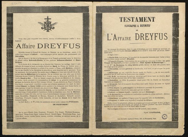 Vous êtes prié d'assister aux convoi, service et enfouissement (enfin !) de la fameuse Affaire Dreyfus.