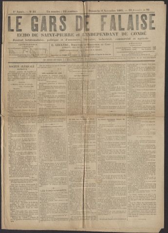 Gars de Falaise, écho de Saint-Pierre et L'indépendant de Condé, journal hebdomadaire, politique et d'annonces, littéraire, industriel, commercial et agricole (Le)