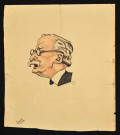 Caricature de Léon Blum, portrait, profil gauche, par Lang