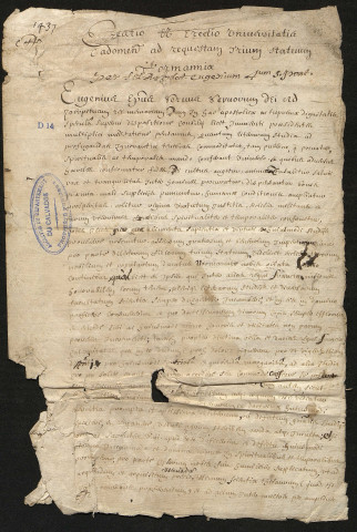 Bulle de confirmation des privilèges de l'Université par Eugène IV et instituant l'évêque de Bayeux comme chancelier de l'Université