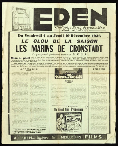 Affiche programme du Cinéma Eden (les Marins de Cronstadt, Studiana)  (affiche n°2050)