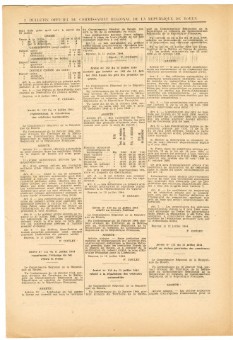1944 - 1945 : Bulletin officiel du commissariat régional de la République de Rouen, documentation administrative