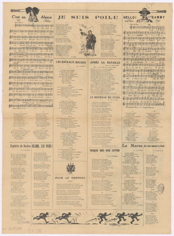 Affiche illustrée reproduisant des chants patriotiques.