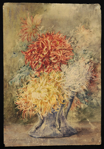 Bouquet de chrysanthèmes dans un vase, par Zélie Lecoufley-Dodeman