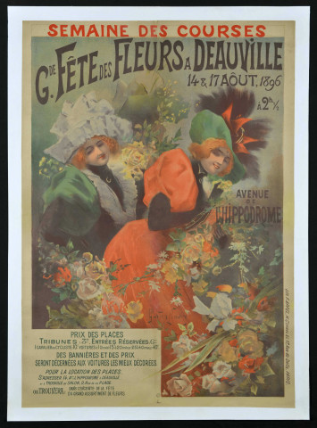 Semaine des courses, Grande fête des fleurs à Deauville, 14 et 17 août 1896, par Gaston Noury, lith. F. Appel, H. Corbel, Paris