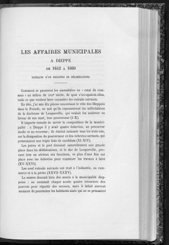 Les Affaires Municipales à Dieppe de 1642 à 1660, extraits d'un registre de délibérations.