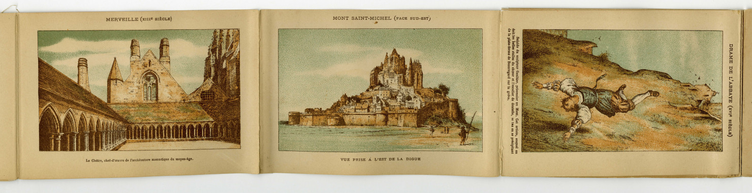 Les Epouvantes du Mont St Michel. Vues et Epouvantes au Mont St Michel. Drames des grèves et de l'abbaye. 12 dessins.