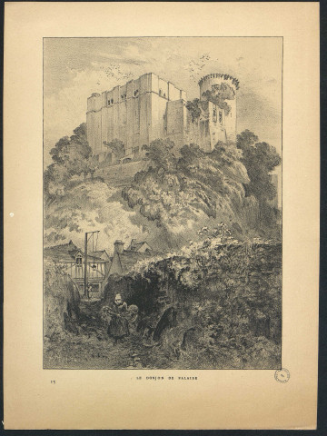 Falaise : vues du château, par G. Bouet et Robida ; vue de l'abside de l'église de Guibray, par C. de Vauquelin de Sassy et Villain