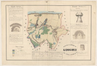 Longues. Carte, notices, églises, dessins (communes : Longues, Marigny, Fontenailles)