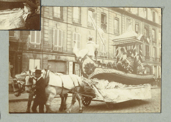 "Cavalcade des étudiants" de Caen (avec le "char d'Algériras", "Don Quichotte", "le Rosier de Louvigny", le char de "la Médecine" et le "Demi-Sang") (photos n°684 à 695)