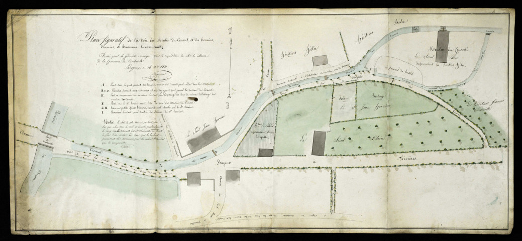 Barbeville : plan figuratif de la voie du moulin de Couesel et des terrains, chemins et ruisseaux environnants