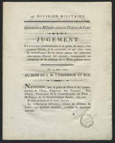 Crise et émeutes de 1812 à Caen