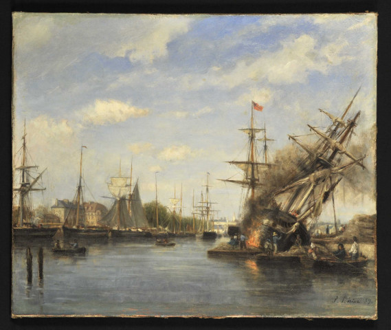 "Le port de Caen. Amorce du bassin Saint-Pierre", par Stanislas Victor Lépine