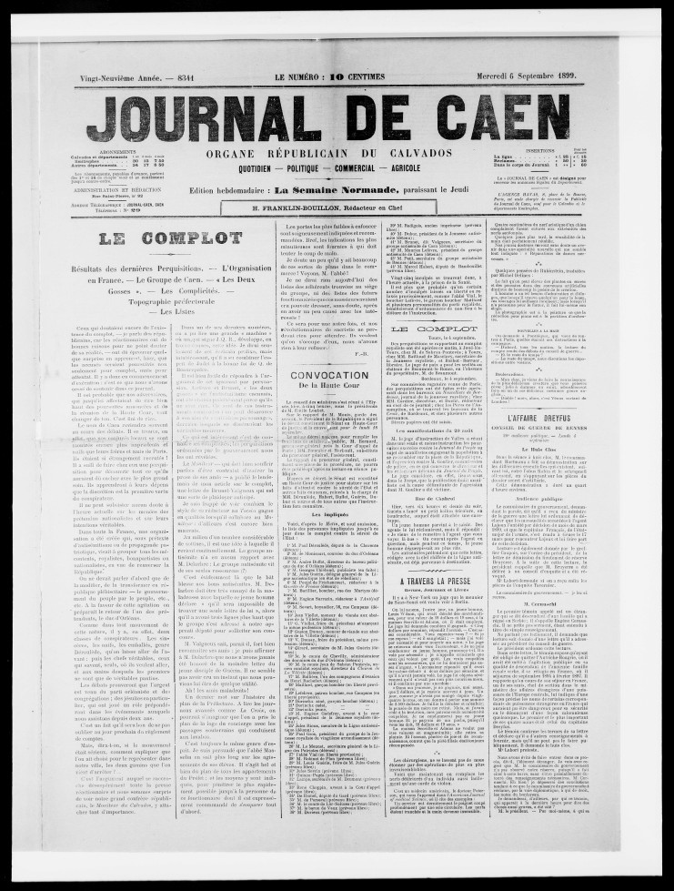 Article d'un journal républicain de Caen évoquant le complot de Caen et ses principaux protagonistes.