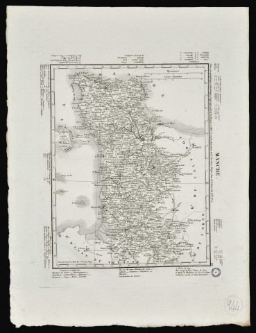 Carte de la Manche, extraite de l'Atlas géographique, statistique et progressif de la France à 10 C, sous la direction de P. Tardieu