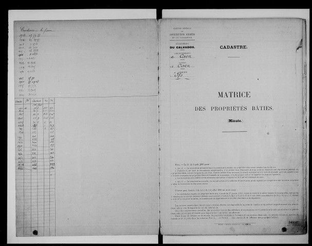 matrice cadastrale des propriétés bâties, 1911-1962, 1er vol. (cases 1-320)