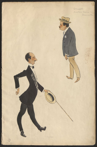 Caricatures de personnages mondains et notables de Trouville et de Deauville en 1912, probablement par Sem (Georges Goursat, dit).