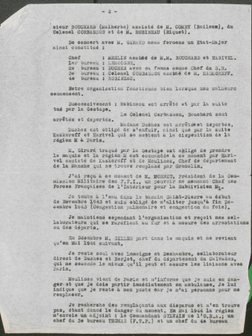 Eugène Meslin indique que Robert Kaskoreff était son collaborateur direct pour le Calvados lorsqu'il remplace Girard appelé à un commandement supérieur au début de 1943 au sein de l'O.C.M. Il précise également que lorsque madame Duchez est arrêtée et déportée, Duchez est obligé de s'enfuir, ainsi que par la suite Kaskoreff et Harivel qui se mettent à la disposition de la région M à Paris.