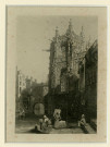 (Femmes lavant le linge dans l'Odon, sur le quai de l'église St Pierre). (Vue du pont Saint-Pierre à l'arrière plan.)
