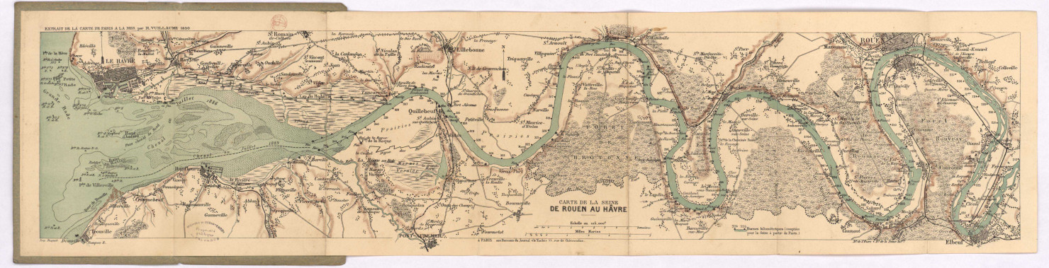 Carte du cours et de l'embouchure de la Seine de Rouen au Havre.